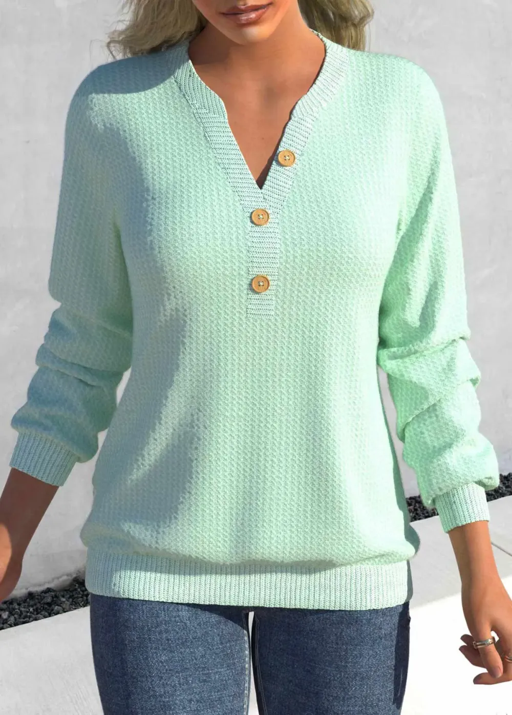 Mint Green Split Long Sleeve Sweatshirt