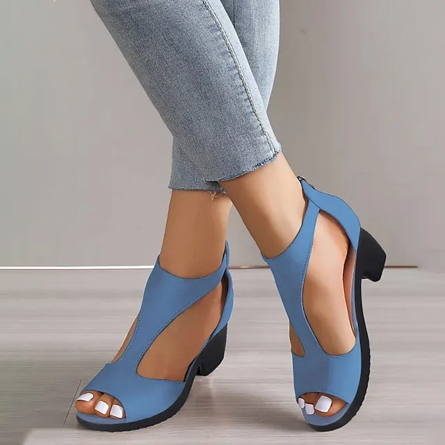 Women's Sandals Sexy Shoes Gladiator Sandals Roman Sandals Plus Size Wedding Daily Club Summer Zipper Block Heel Chunky Heel Cuban Heel Peep Toe Sexy Casual Suede Zipper Solid Color Blue