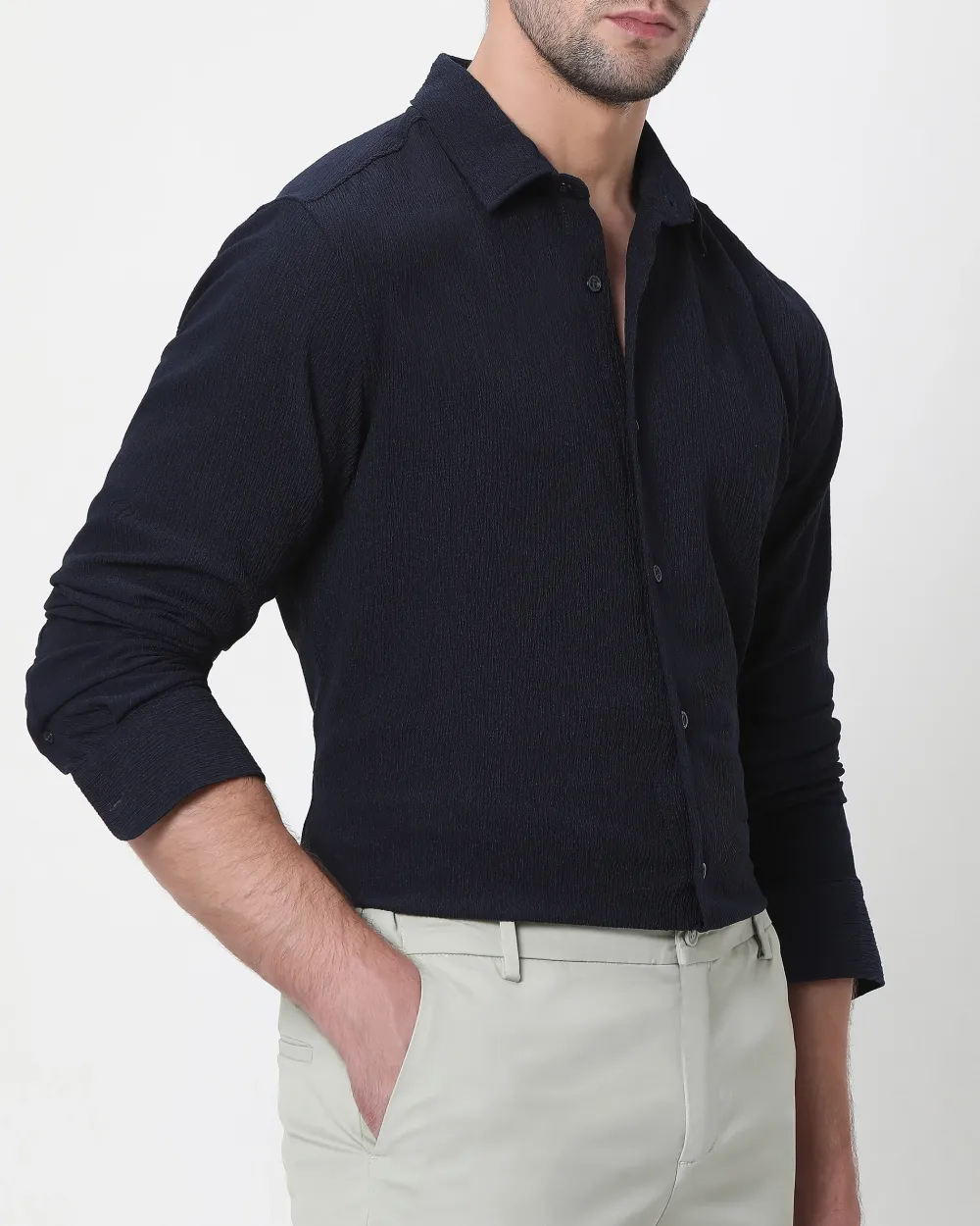 Simple And Comfortable Slim-Fit Breathable Navy Shirt