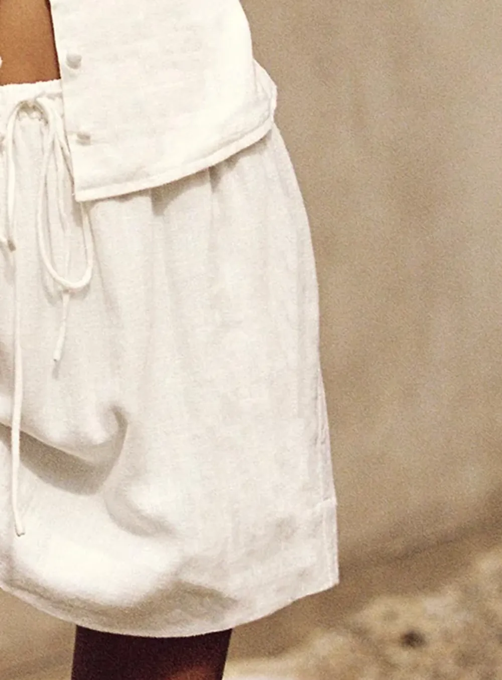 White Linen Blend Button Front Mini Skirt