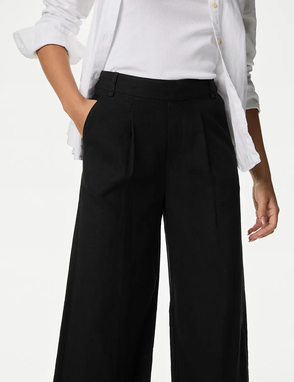 Black Shirred Wide Leg Trousers