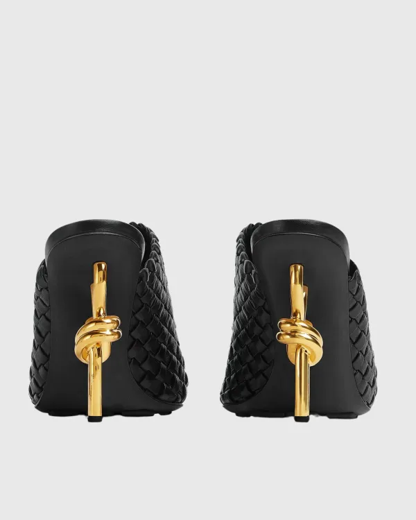 Woven Metal Knot Mules in Black