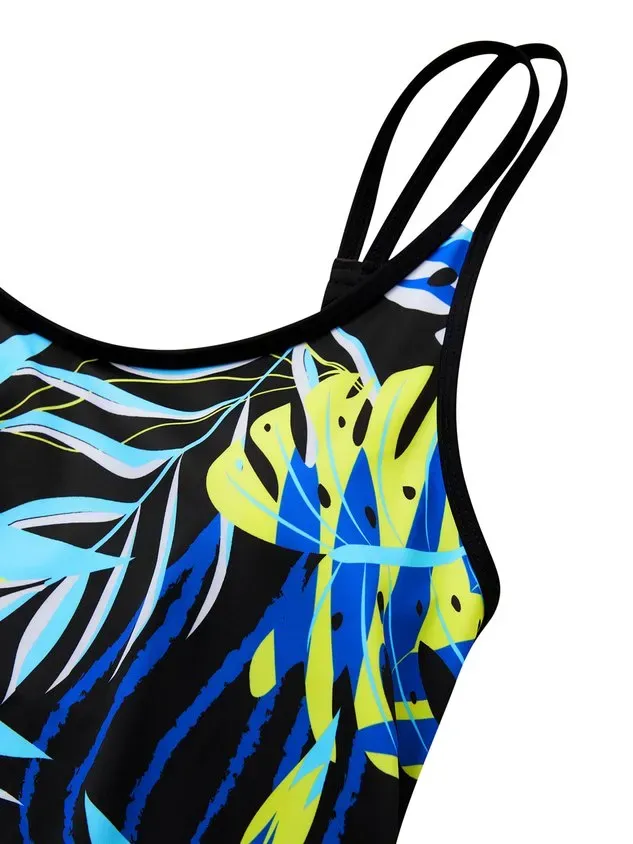 Vacation Floral Printing Scoop Neck Tankinis Two-Piece Set