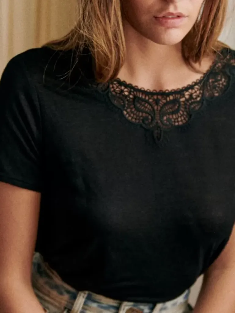 Linen Patchwork Lace T-Shirt