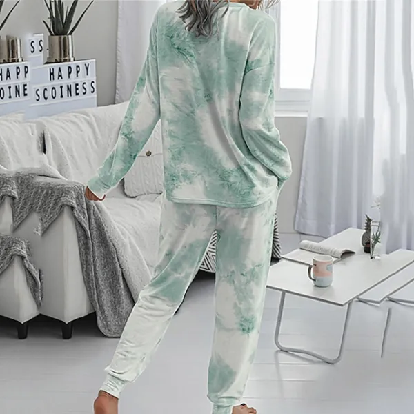Women's Loungewear Sets Tracksuits 2 Pieces Tie Dye Sport Simple Casual Home Street Airport Polyester Crew Neck Long Sleeve Pullover Pant Elastic Waist Winter Fall Green Blue