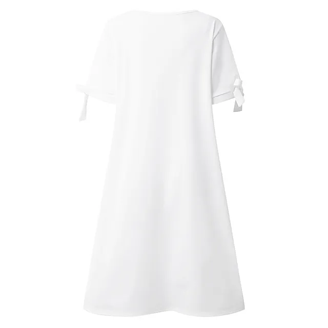 Women's Casual Dress Shift Dress Mini Dress White Short Sleeve Pure Color Bow Spring Summer V Neck Basic Daily Weekend Summer Dress 2023 S M L XL XXL 3XL 4XL