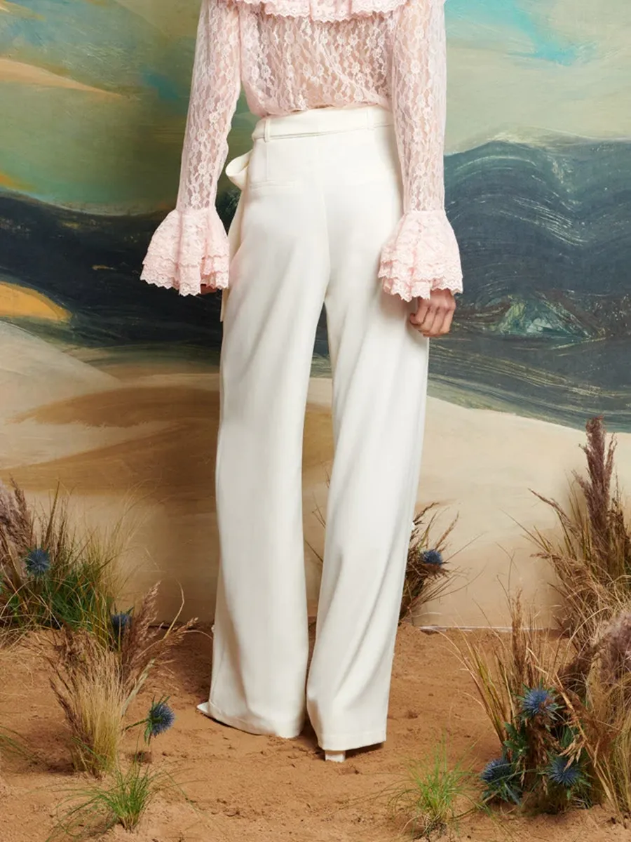 Casual Wide-Leg Pearl Trousers
