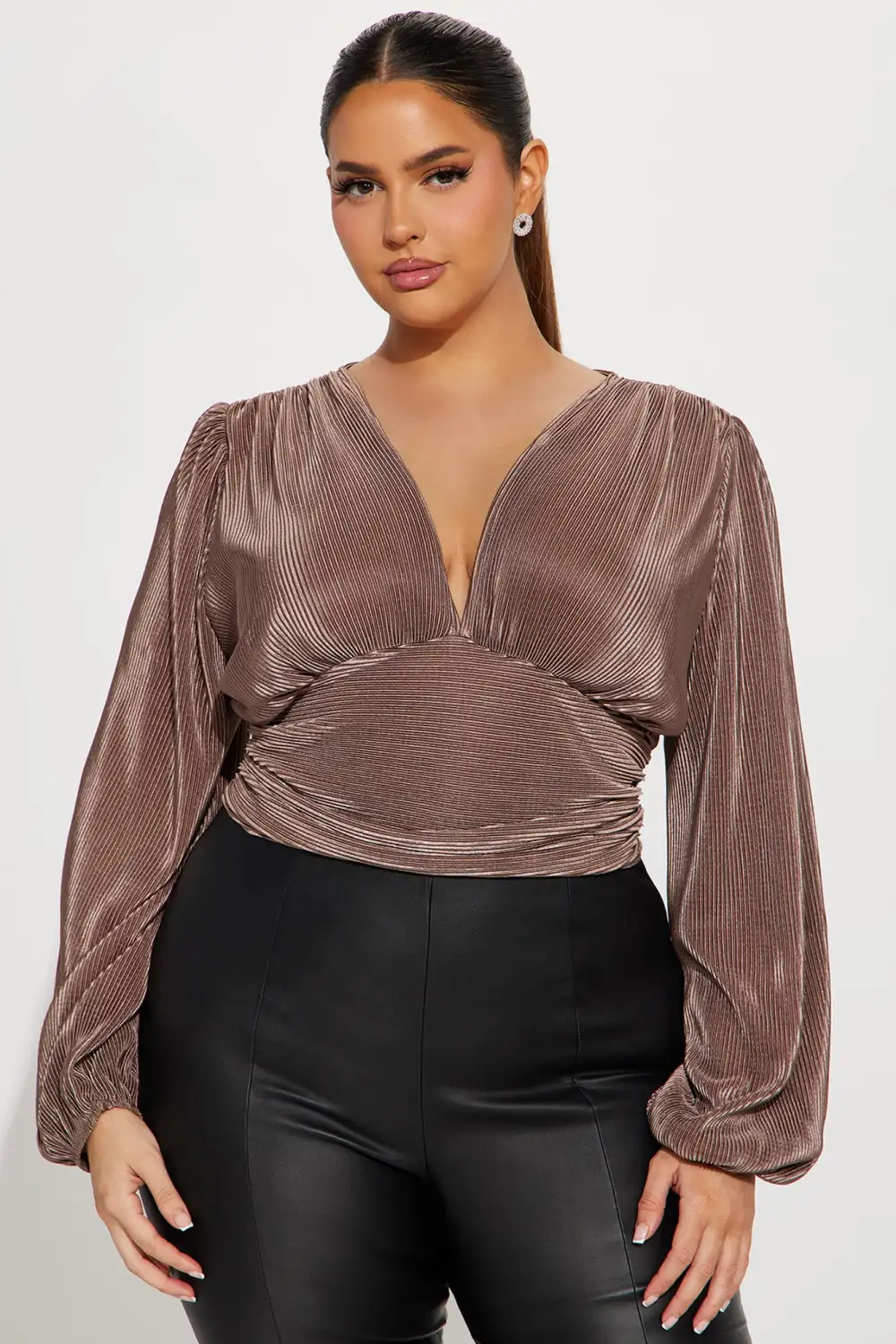 Josephine Plunge Neck Top - Coco