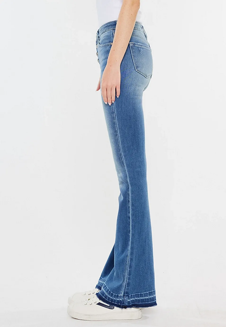 Mid Rise Buttonfly Split Hem Flare Jean