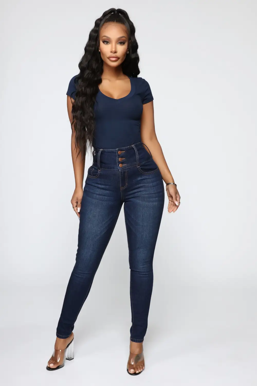 Carla Basic V Tee - Navy