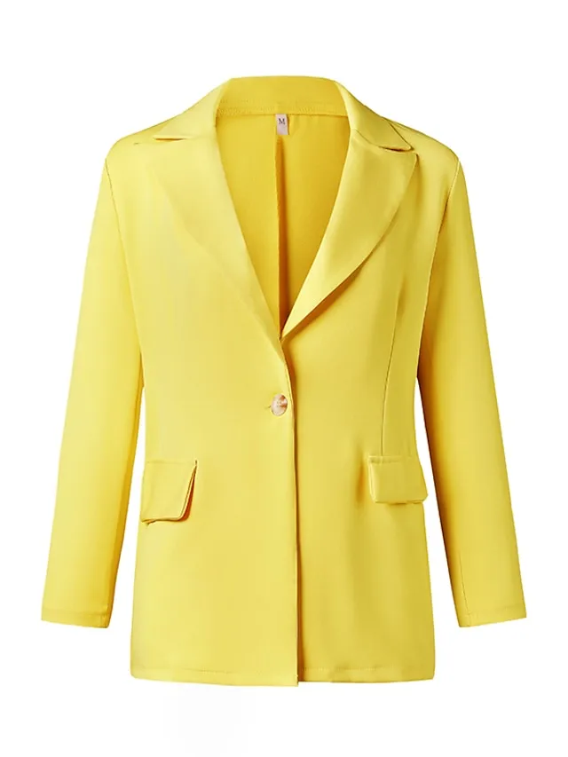 Women's Blazer Casual Jacket Office Work Casual Fall Spring Regular Coat Regular Fit Warm Casual Jacket Long Sleeve Solid Color Quilted Blue Pink Yellow