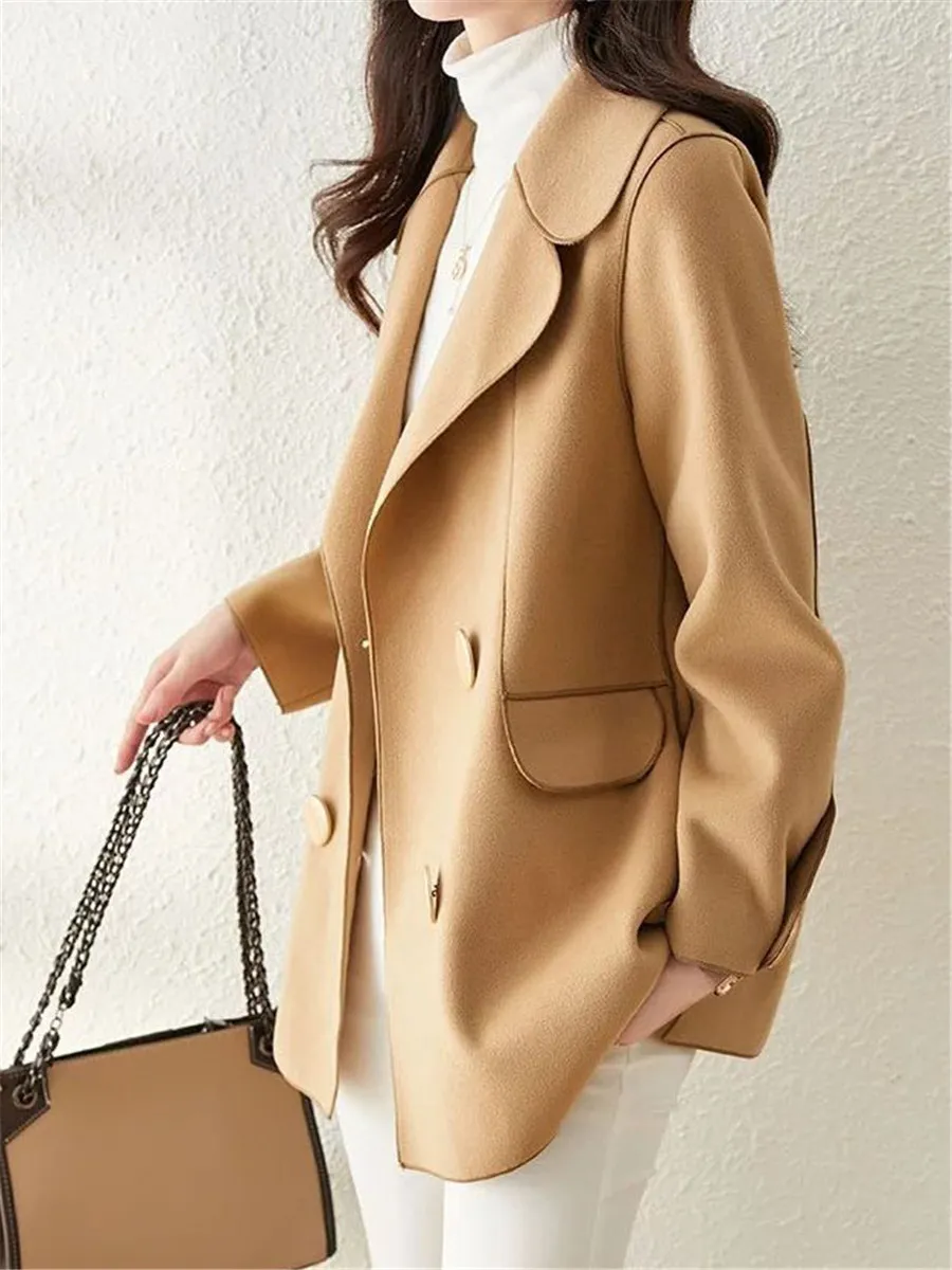 Double Breasted Solid Color Casual Coat
