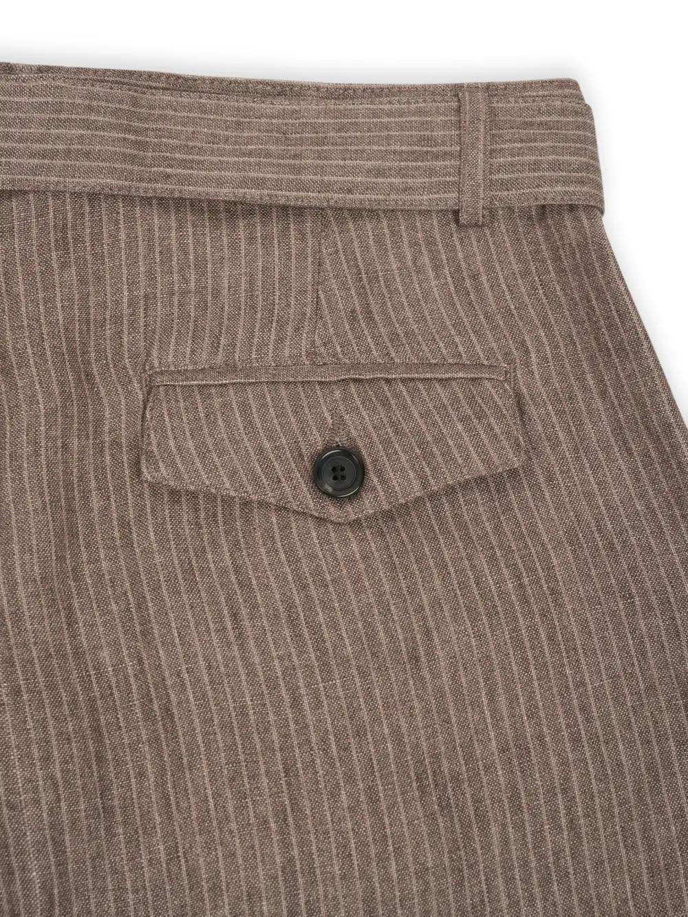Brown Straight-Leg Belted Linen Trousers