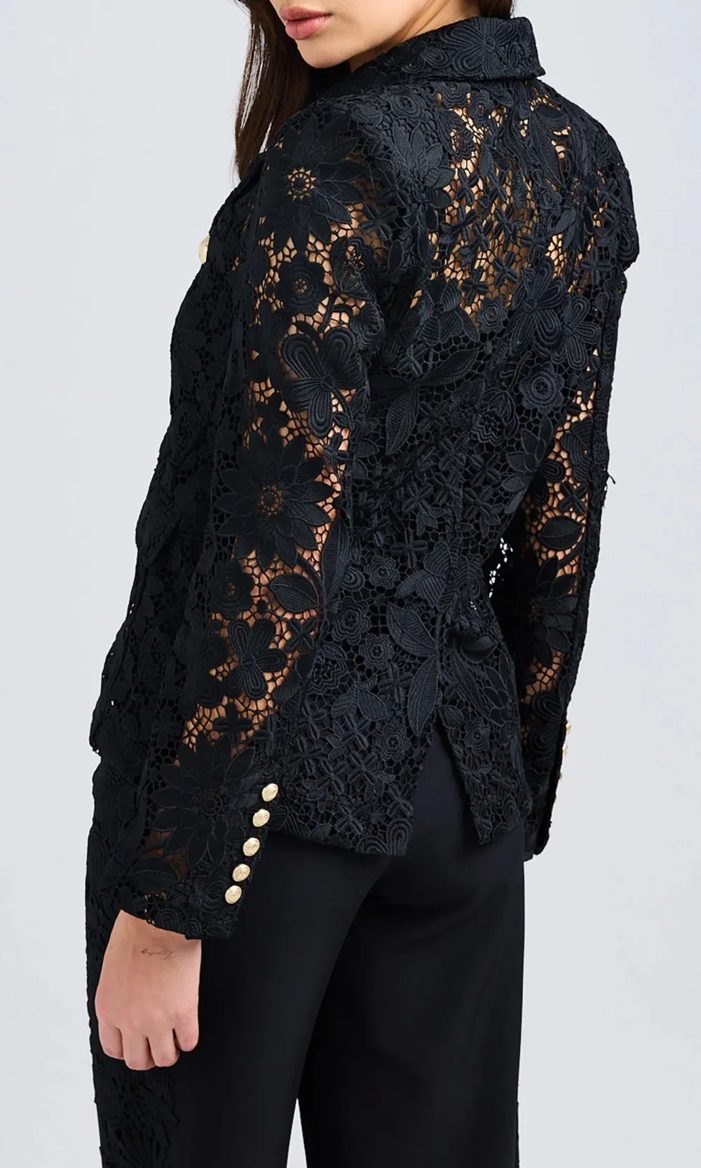 Buttoned Lapel Tweed Blazer