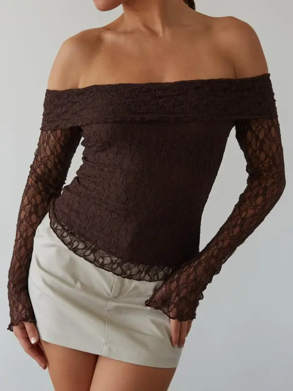 Collette Off The Shoulder Lace Long Sleeve Top