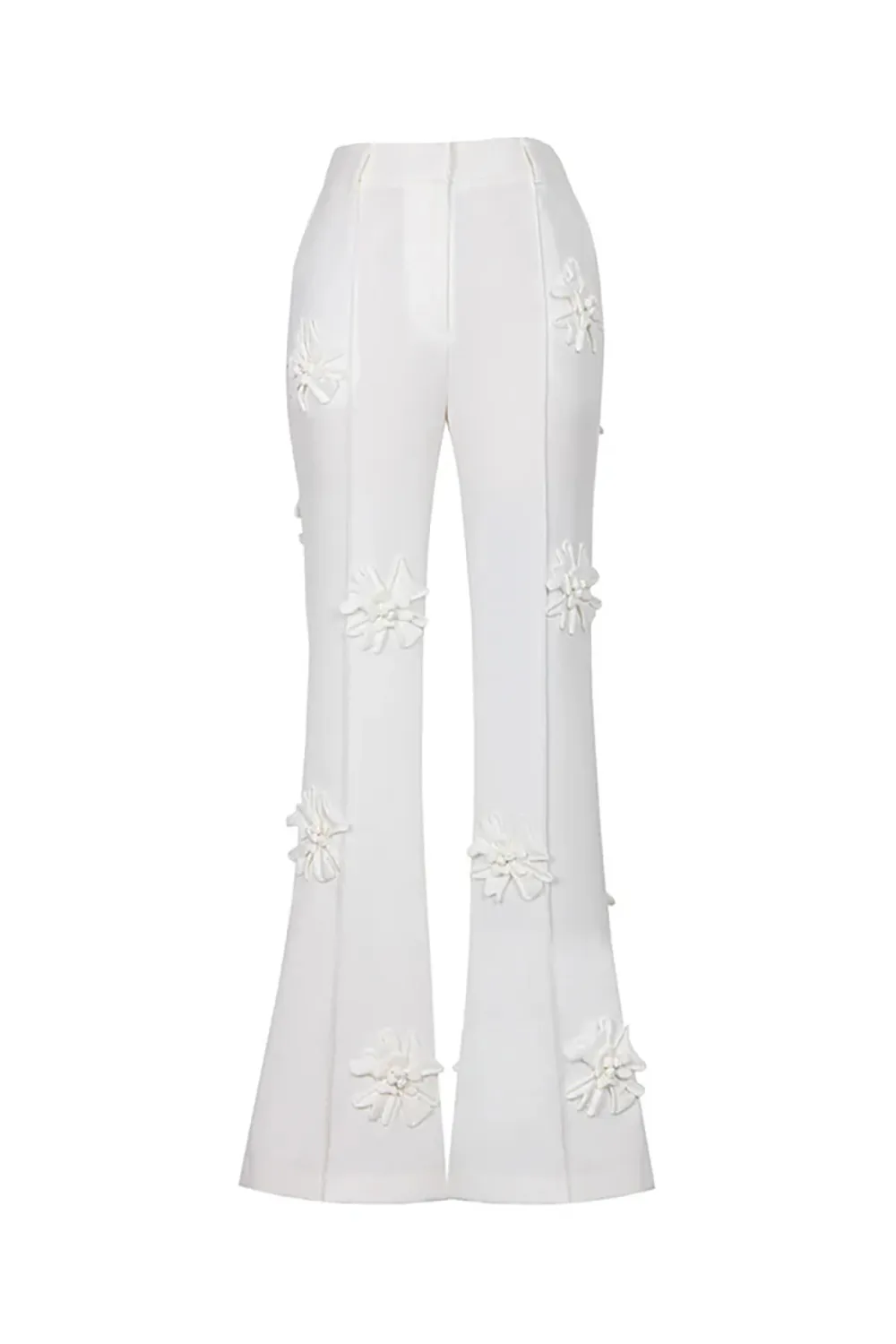 Smart Monochrome Rosette Applique High Waisted Flare Leg Tailored Pants
