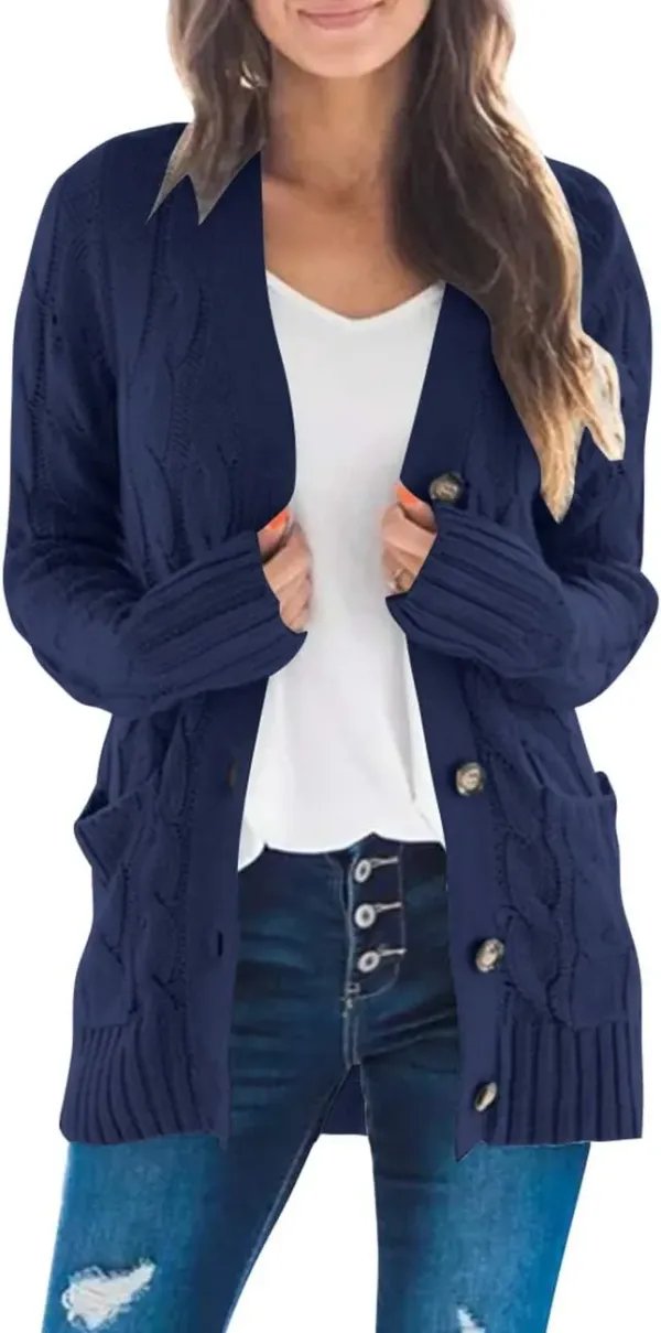 MEROKEETY Women's 2024 Fall Long Sleeve Cable Knit Sweater Open Front Cardigan Button Loose Outerwear
