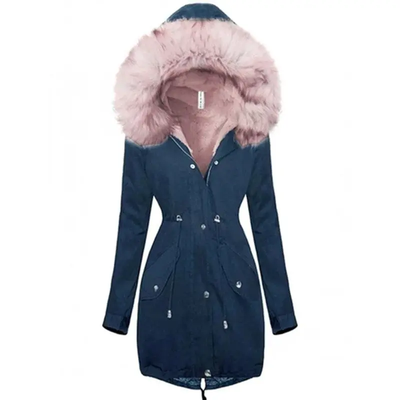 Pink Faux Fur Hooded Warm Coat