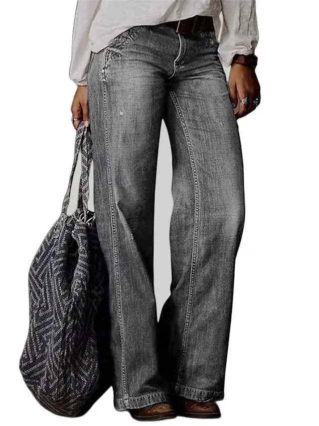 Women‘s Low Rise Jeans Pants Trousers Distressed Full Length Denim Pocket Micro-elastic Mid Waist Fashion Streetwear Street Daily Black Navy Blue S M Summer Fall