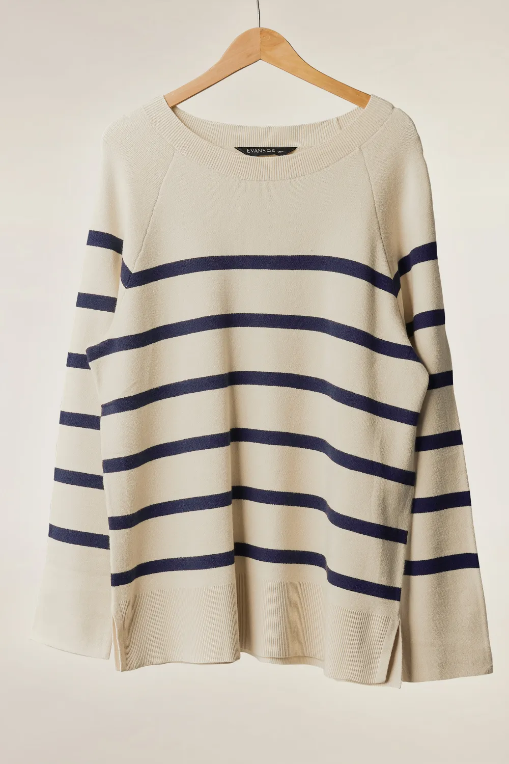 EVANS Curve Ivory White & Blue Striped Knitted Jumper