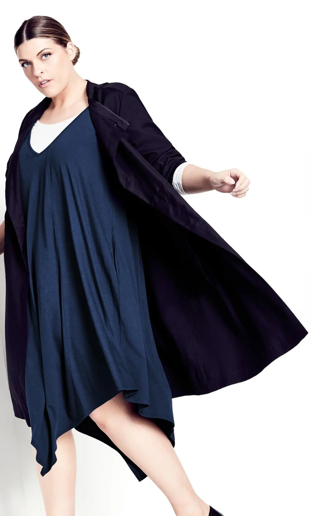 Evans Navy Plain Double Layer Dress