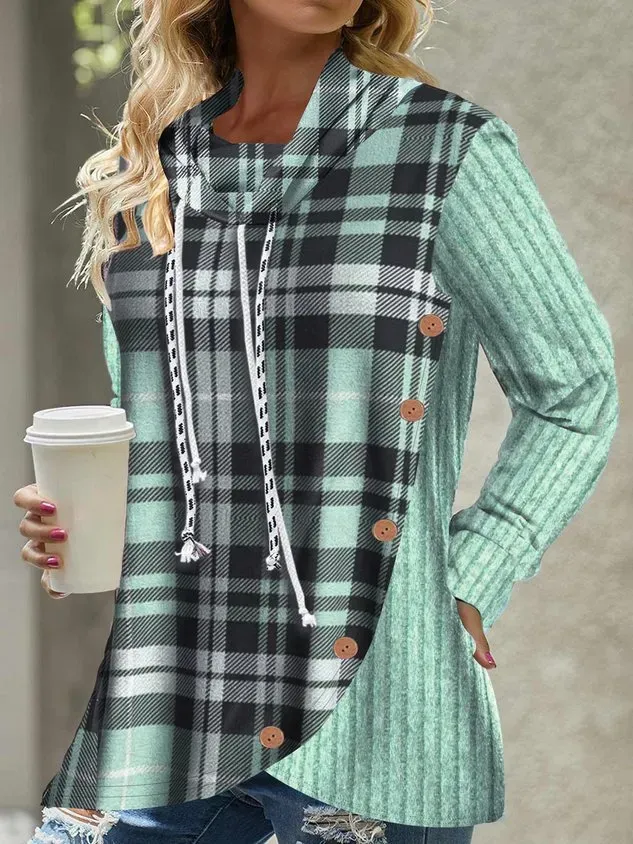Loose Plaid Casual Sweatshirt