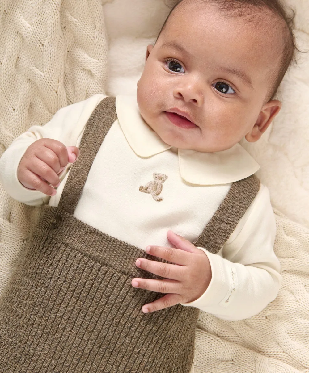 Knitted Dungarees & Bodysuit - Teddy Bear