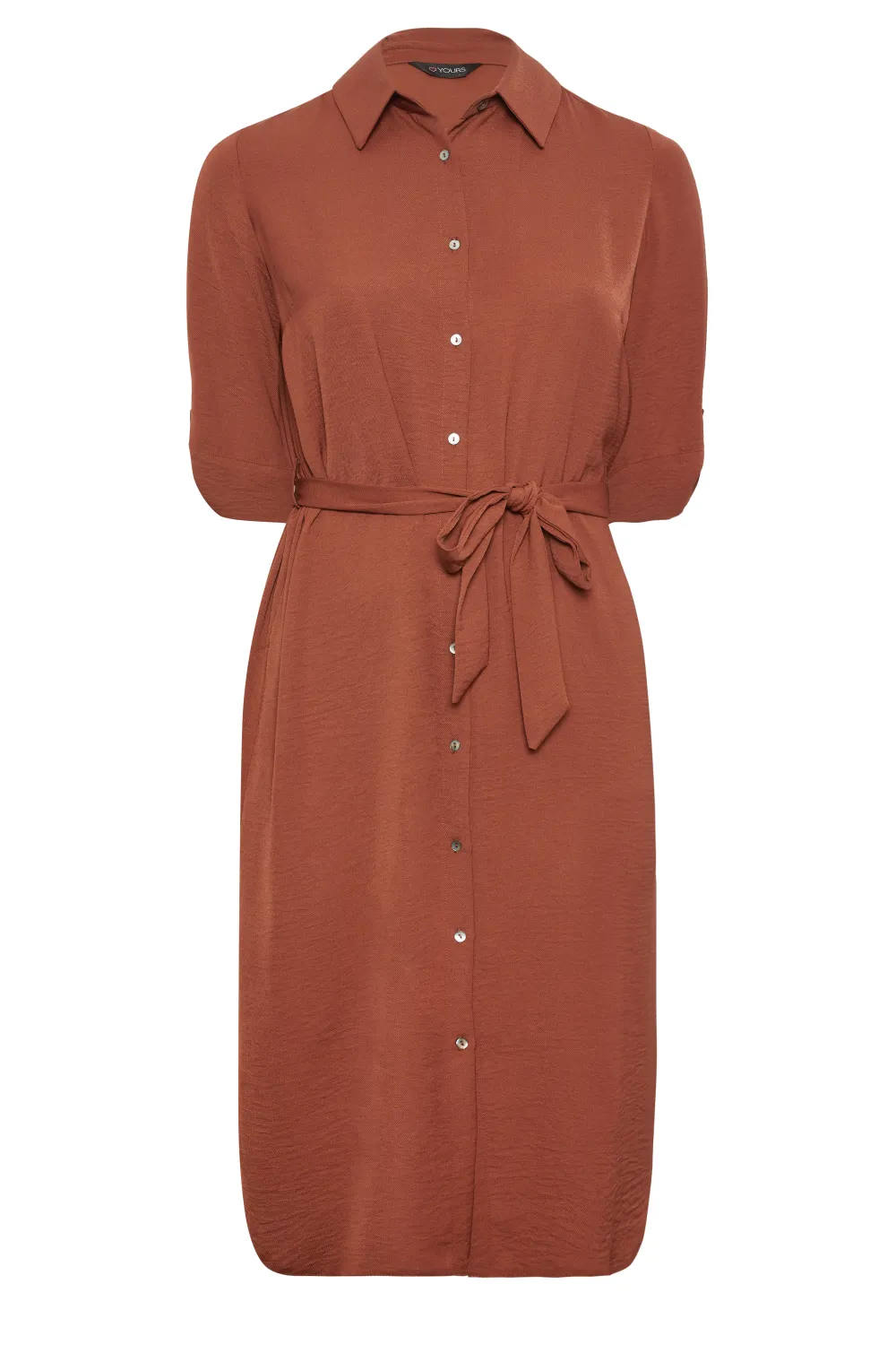 YOURS Curve Brown Midi Shirt Dress