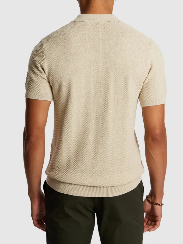Beige Short Sleeve Smooth Knit Polo Shirt