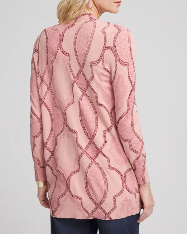 Pink Open Front Long Sleeve Cardigan
