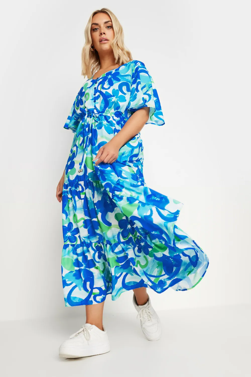 YOURS Curve Aqua Blue Abstract Floral Print Maxi Dress