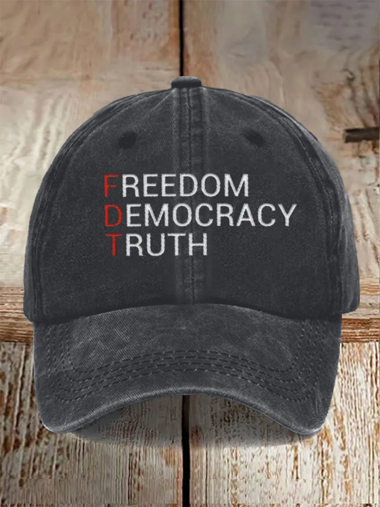 Unisex Distressed Washed Cotton FDT “Freedom Democracy Truth” Hat
