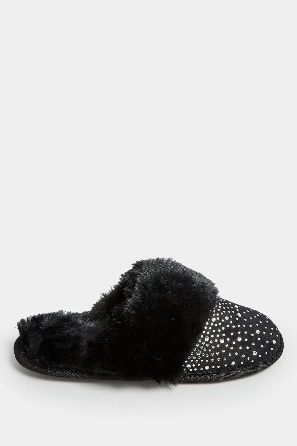 Pink Diamante Faux Fur Slippers In Wide E Fit