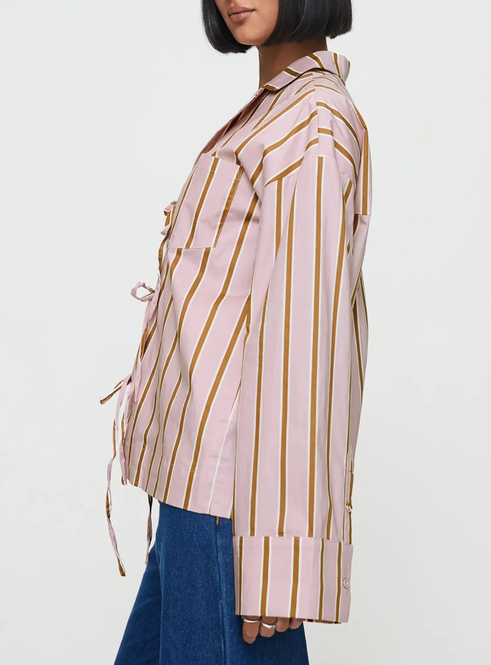 White Mandarin Collar Tie Front Shirt