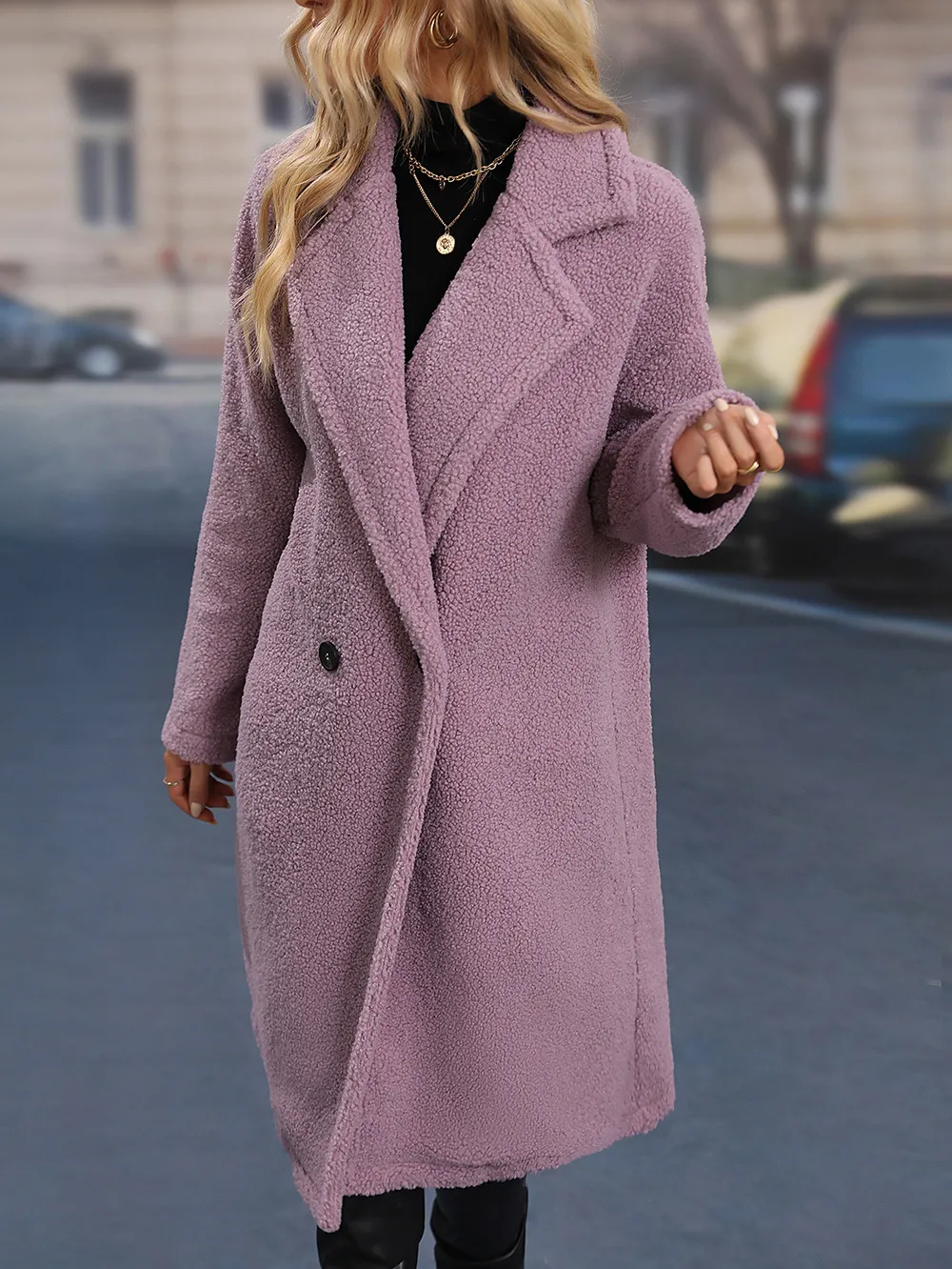 Lapel Collar Solid Plush Coat