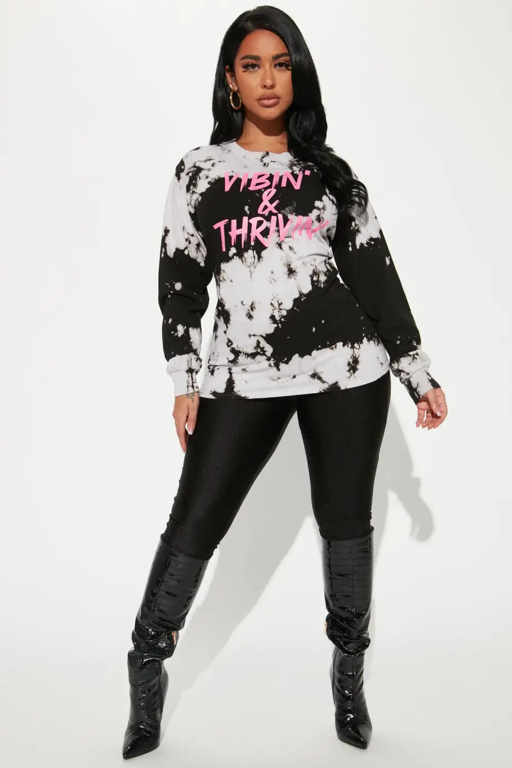 Positive Vibin' Tie Dye Long Sleeve Top - Black/combo