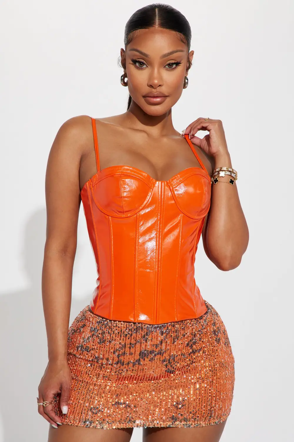 Drama Queen Faux Leather Corset Top - Orange