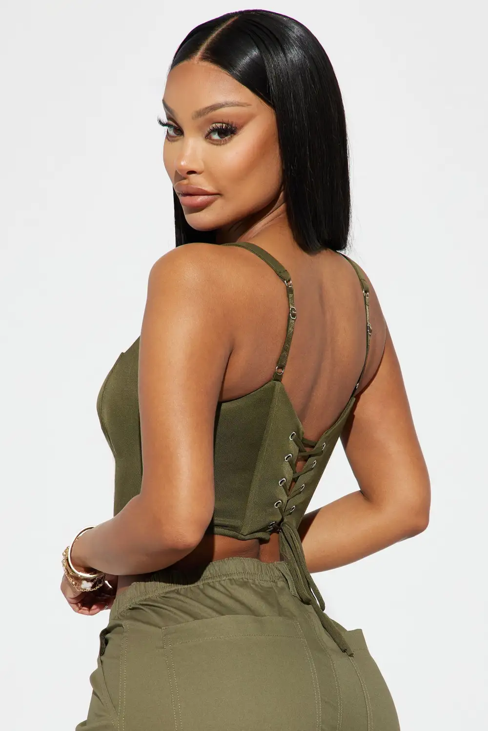 Peek A Boo Corset Top - Olive