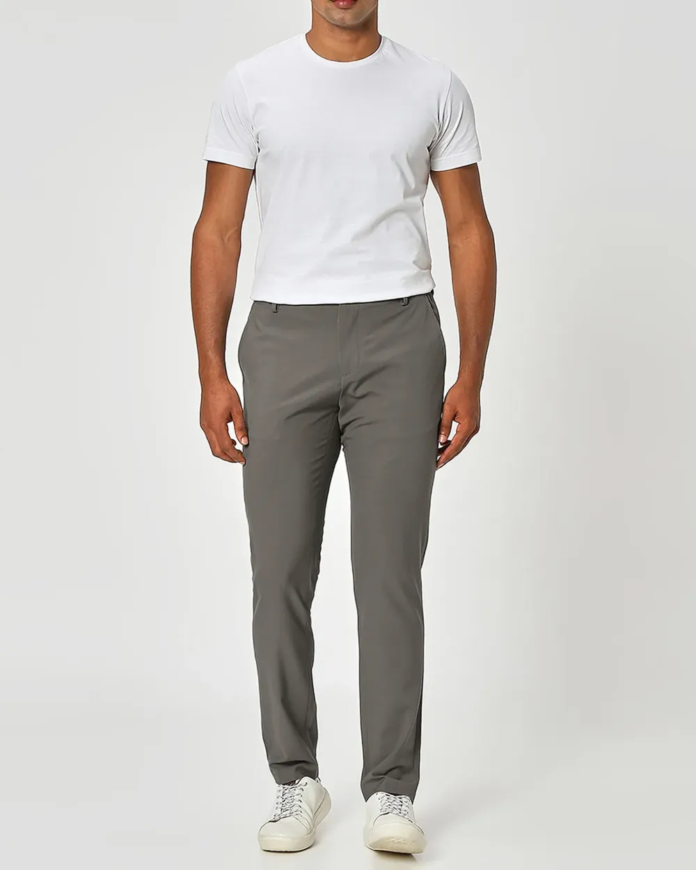 Classic Versatile Slim-Fit Straight-Leg Beige Trousers