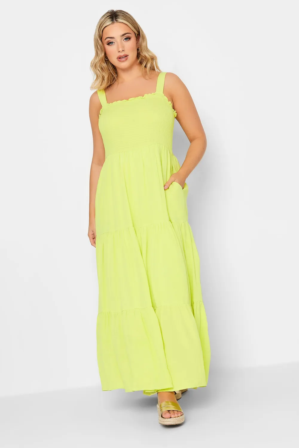 YOURS Curve Lime Green Shirred Strappy Sundress
