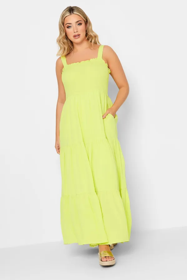 YOURS Curve Lime Green Shirred Strappy Sundress