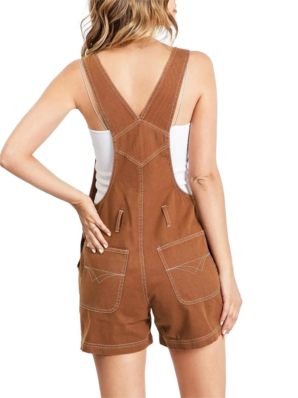 Brown Denim Overalls Shorts