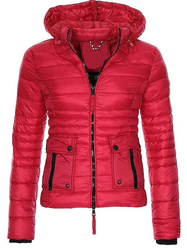 Women's Parka Fleece Lined Puffer Jacket Thermal Warm Winter Coat Windproof Heated Coat Zip up Drawstring Hooded Coat with Pocket Outerwear Long Sleeve