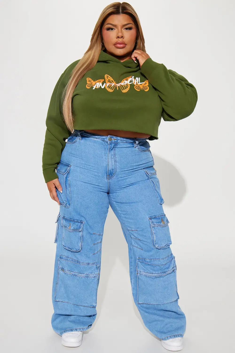 Anti Social Energy Cropped Hoodie - Hunter