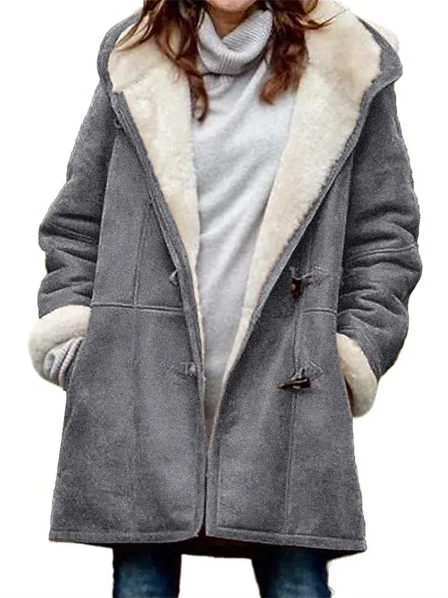 Women's Winter Fleece Hoodie Jacket Suede Fall Sherpa Jacket Maillard Casual Winter Teddy Coat Thermal Warm Windproof Shearling Jacket Comtemporary Contemporary Long Sleeve Brown Black