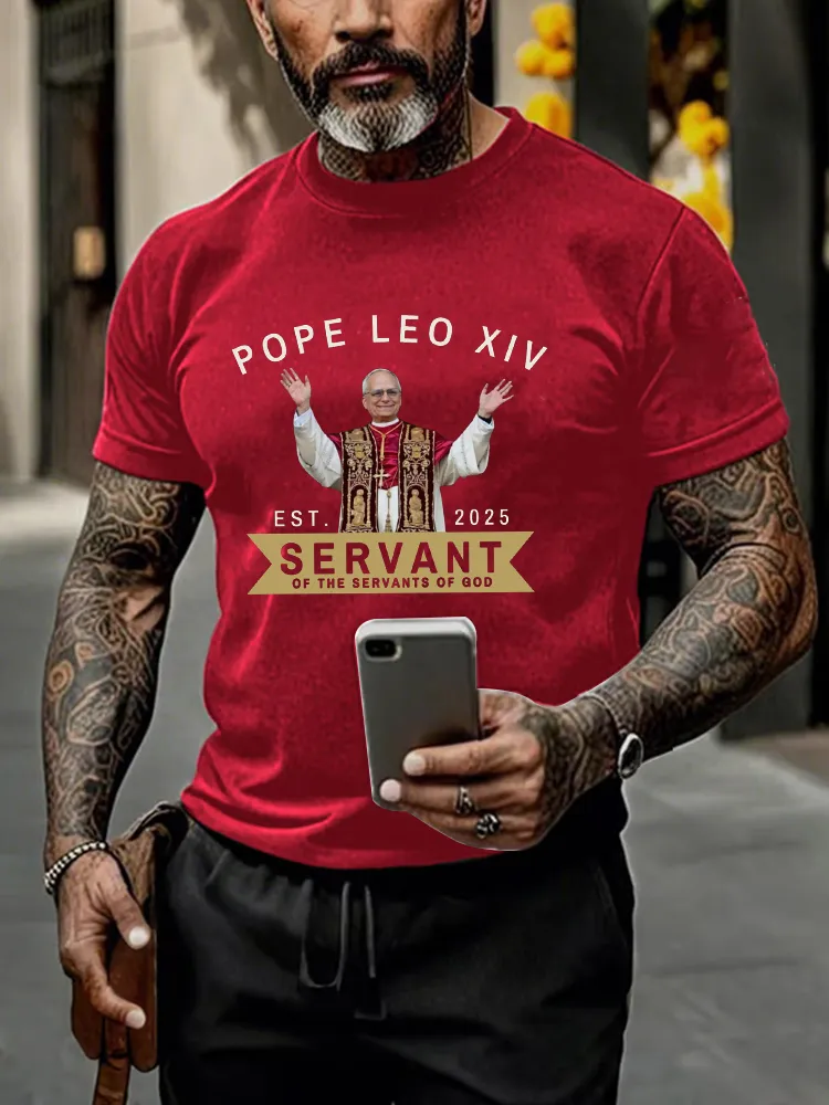 Men'S Pope Leo Xiv Est 2025 Servant Of The Servants God Printed T-Shirt