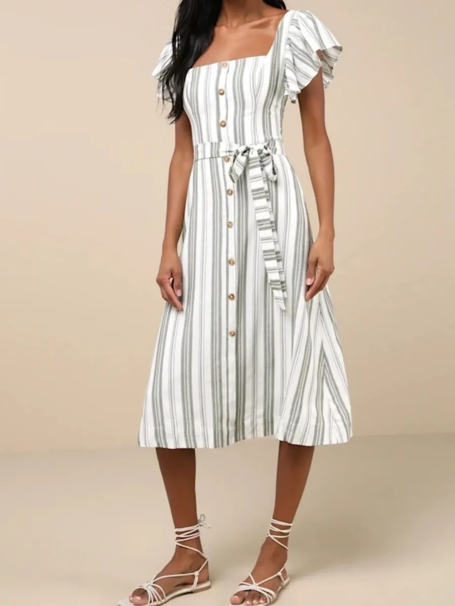 Tied Waist Striped Dress
