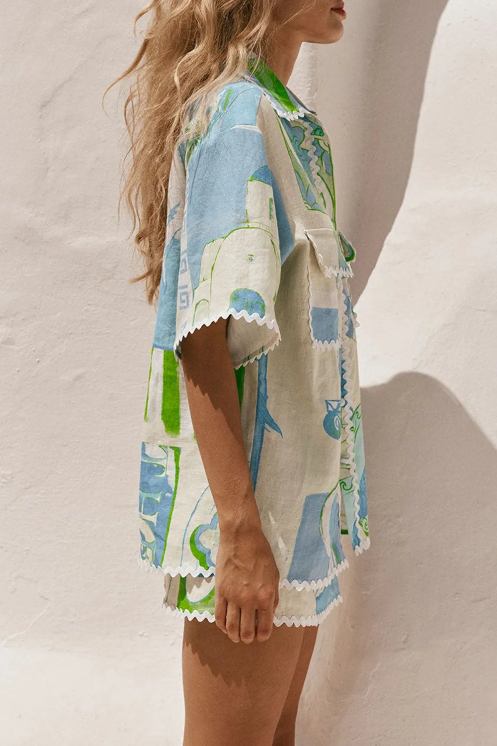 Embroidered Patchwork Short Sleeve Shirt