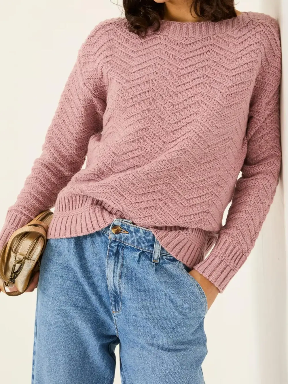Mid Pink Jessie Textured Knitted Jumper