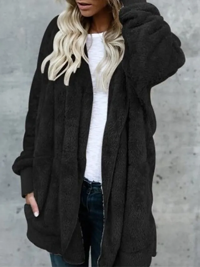 Women's Sherpa Jacket Fleece Teddy Coat Windproof Warm Maillard Home Daily Wear Vacation Going out Pocket Cardigan Hoodie Ordinary Modern Plush Solid Color Regular Fit Outerwear Long Sleeve